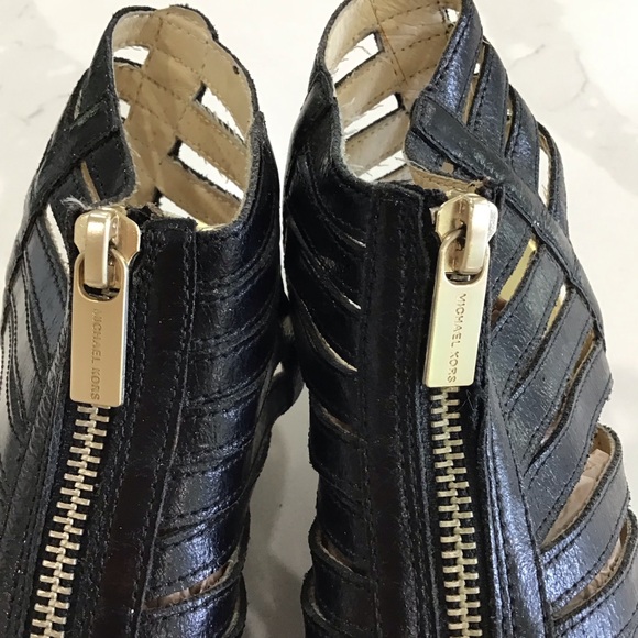 Michael Kors Black and Gold Gladiator wedge Sandal Bootie - Picture 3 of 6
